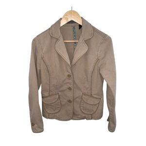 Liz Claiborne Womens Tan Blazer Jacket Size Small Button Front Pockets